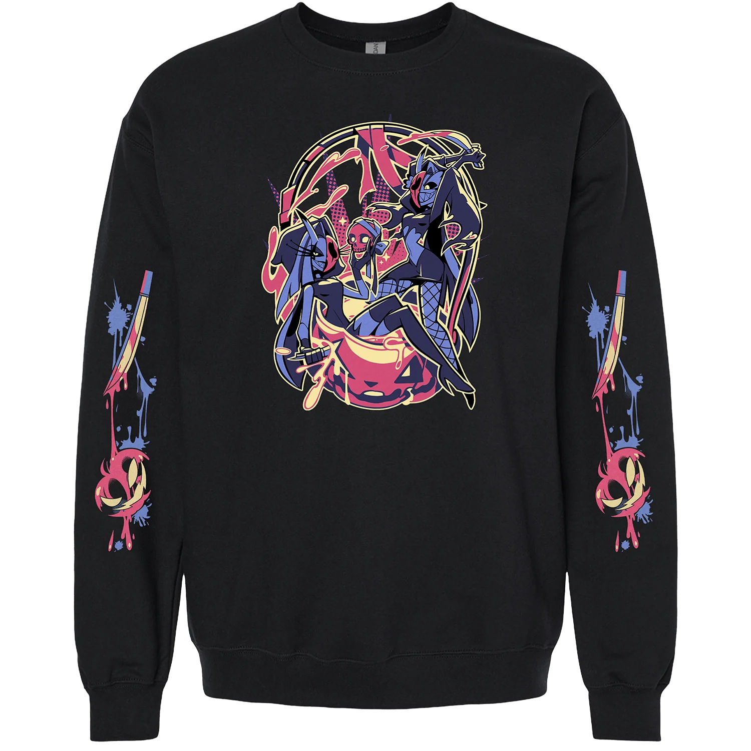 Crewneck Sweatshirt - Glitz & Glam Halloween Slasher w/Printed Sleeves *LAST CHANCE*